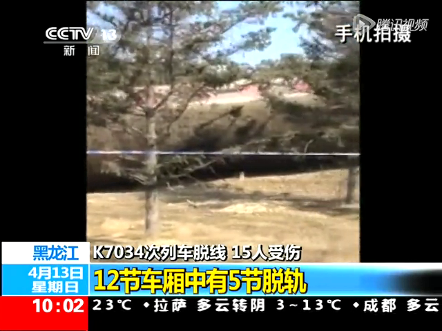 實(shí)拍黑龍江列車脫線現(xiàn)場 3節(jié)車廂整體側(cè)翻截圖